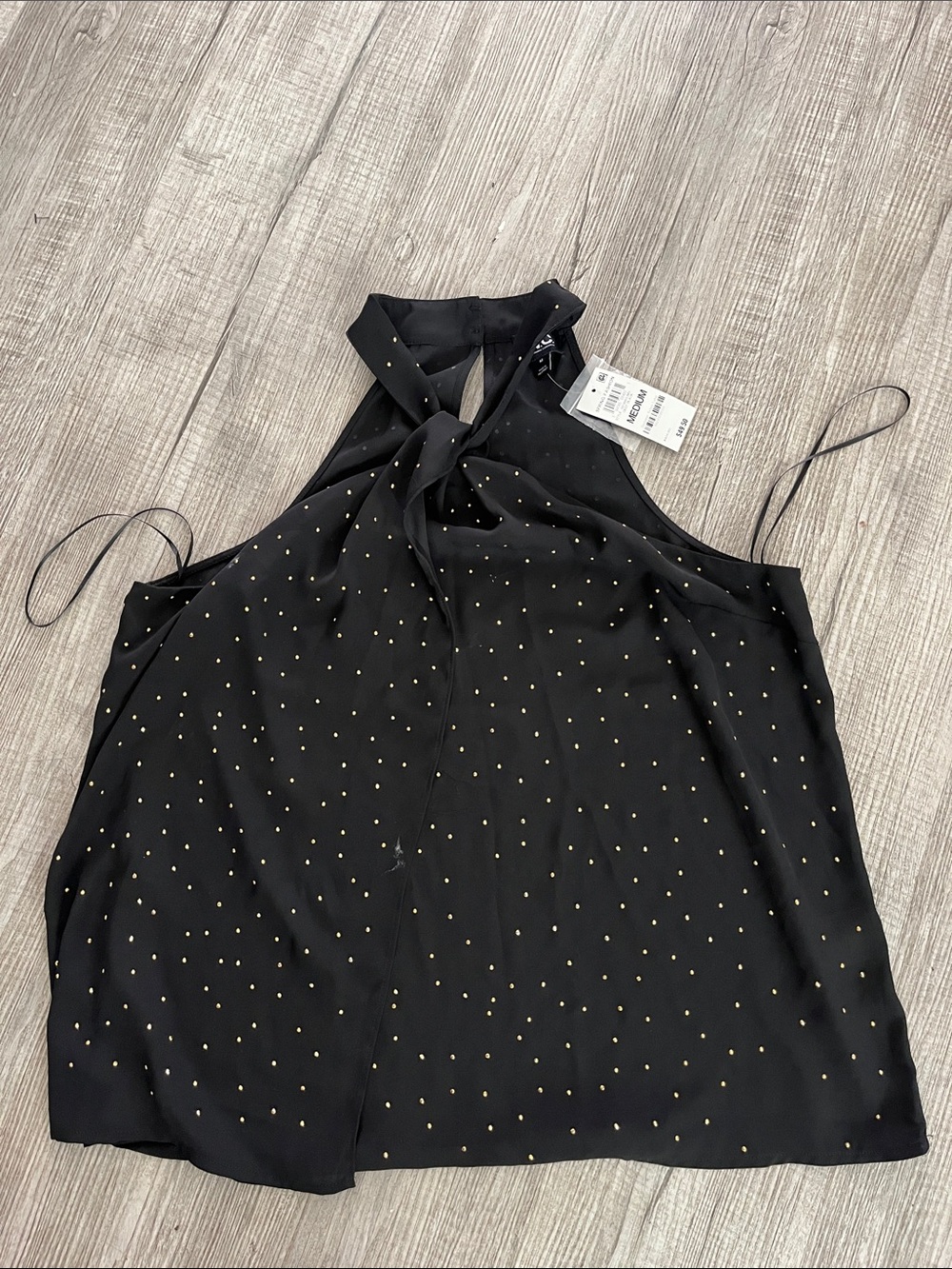INC International Concepts Black Halter Top with Gold Stud Accents